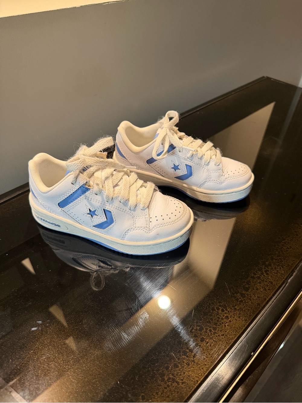 Converse Kids White with Light Blue Star Low-Top Sneakers